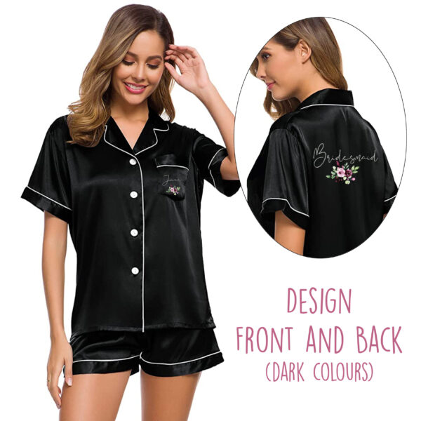 Bridal Party Satin Shorts Pyjamas Set (Floral Design) - Image 4
