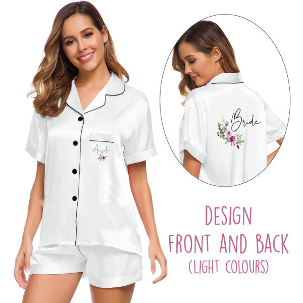Bridal Party Satin Shorts Pyjamas Set (Floral Design) - Image 3