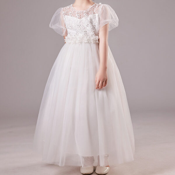 Puff Sleeve Tulle Bow Flowergirl Dress