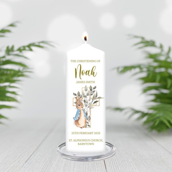 Blue Rabbit Christening Candle