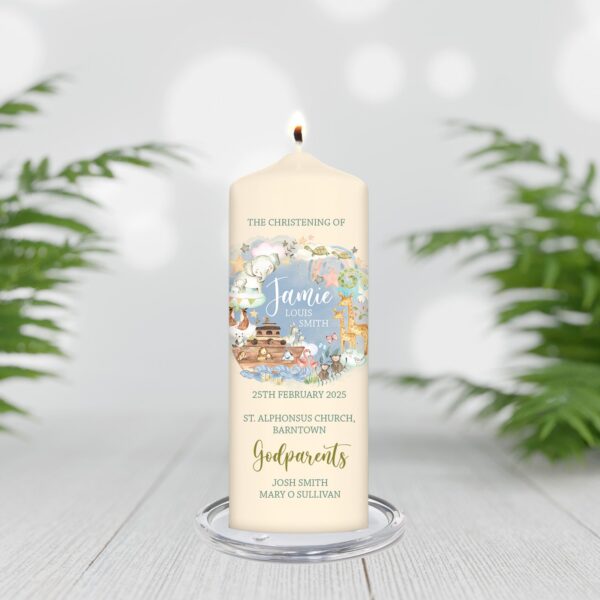 Animals Christening Candle (Blue)
