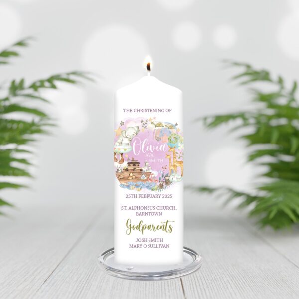 Animals Christening Candle (Pink)