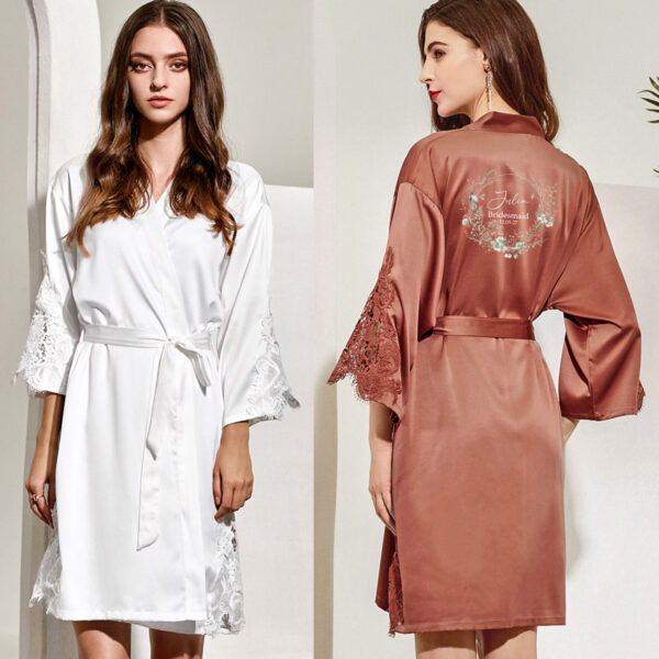 Bridal Party Satin Triangle Lace Robe