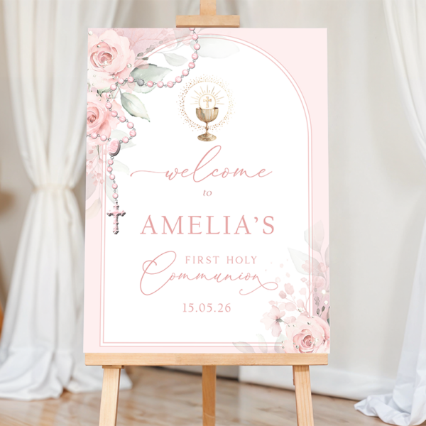 Floral Communion Welcome Sign Foamboard